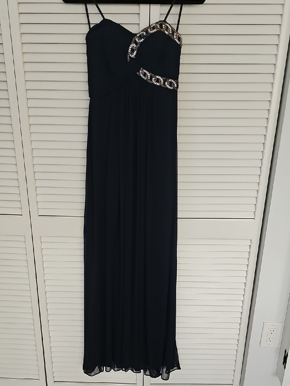 Elegant Navy Blue Strapless Formal Gown by Blondie Nite – Size 1